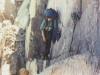 Climbing along the cliffs toward the top. 
