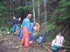 The cave is about 200 feet up the hill from this point on the logging road. This is where we left all our extra gear and dry clothes. 
